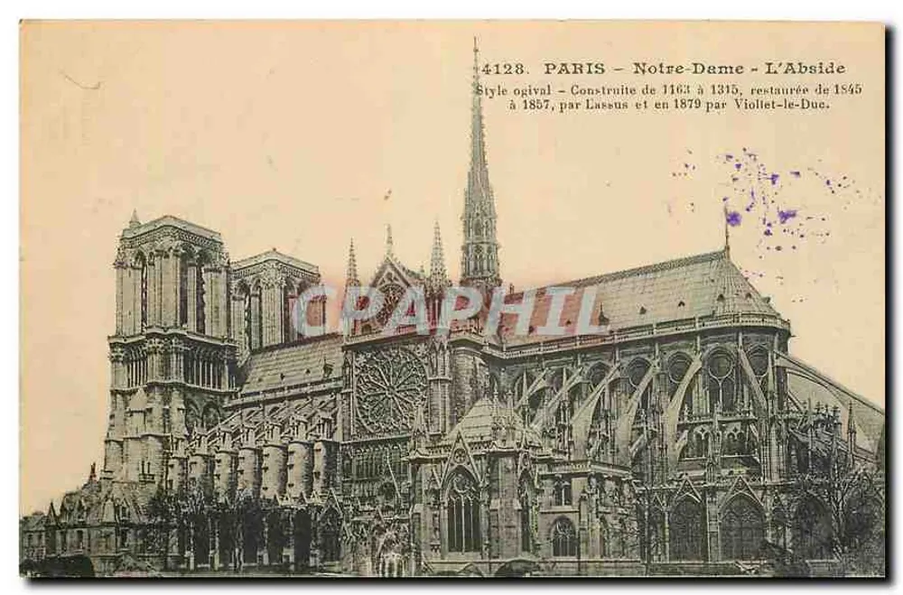 PARIS - Notre-Dame - A Abside - Estilo ogival - Construída de 1163 a 1345, restaurada de 1845 a 1887, por Lassus e em 1879 por Viollet-le-Duc. - Frente