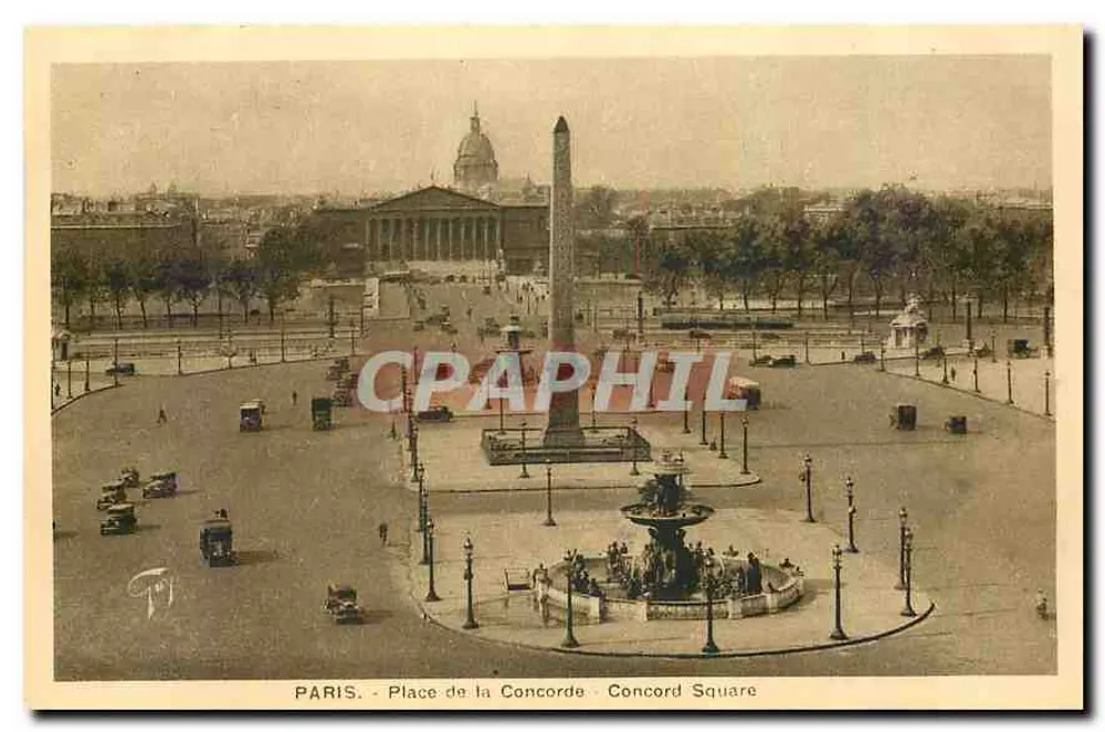 Paris - Place de la Concorde - Concord Square — vista com obelisco e fonte, editor A. Leconte, Paris - Frente