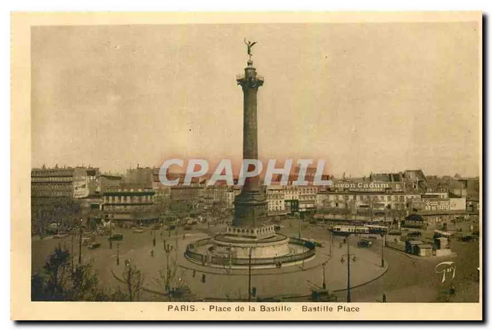 Paris - Praça da Bastilha — coluna da Bastilha com estátua, editor A. Leconte, n° 717 - Frente