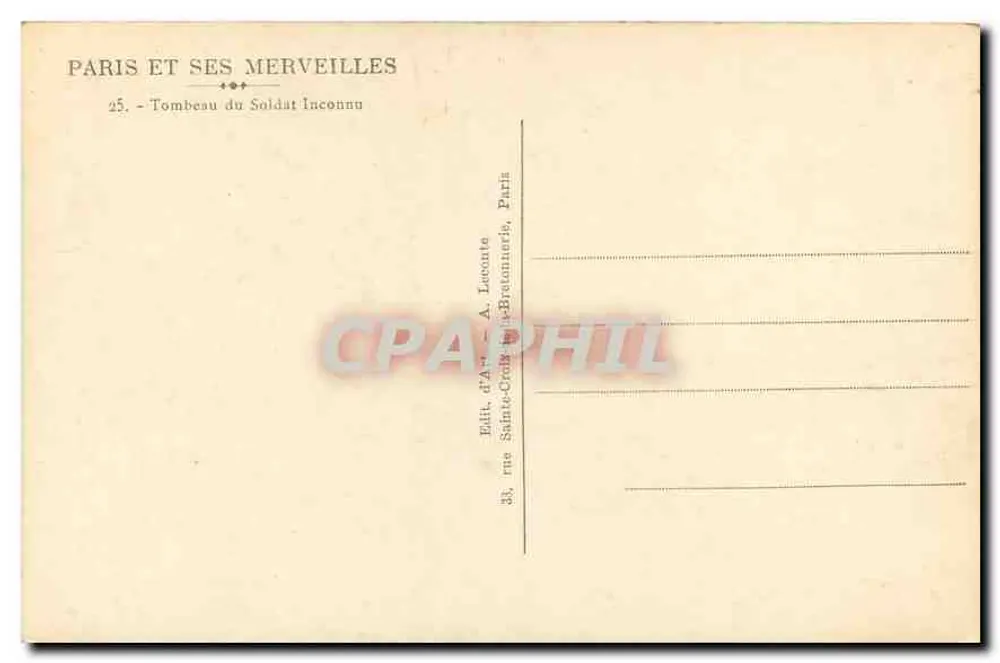 Grab des Unbekannten Soldaten — Paris — Verlag A. Leconte - Rückseite