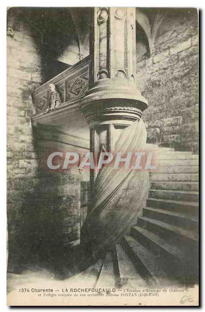 La Rochefoucauld — The honor staircase of the castle and the sculpted building of its architect Antoine Fontan (1528-1588) - Front
