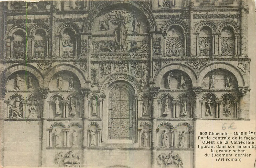 Angoulême — Zentrale Teil der Westfassade der Kathedrale, darstellend das Gericht des Letzten Tages (romanische Kunst) — F. Braun, phot.-edit., O.-Royan (Char.Inf.) - Vorderseite