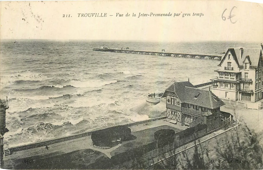 Trouville — Blick auf den Hafenpromenade bei stürmischem Wetter — B. F. Le Houx, n° 211 - Vorderseite