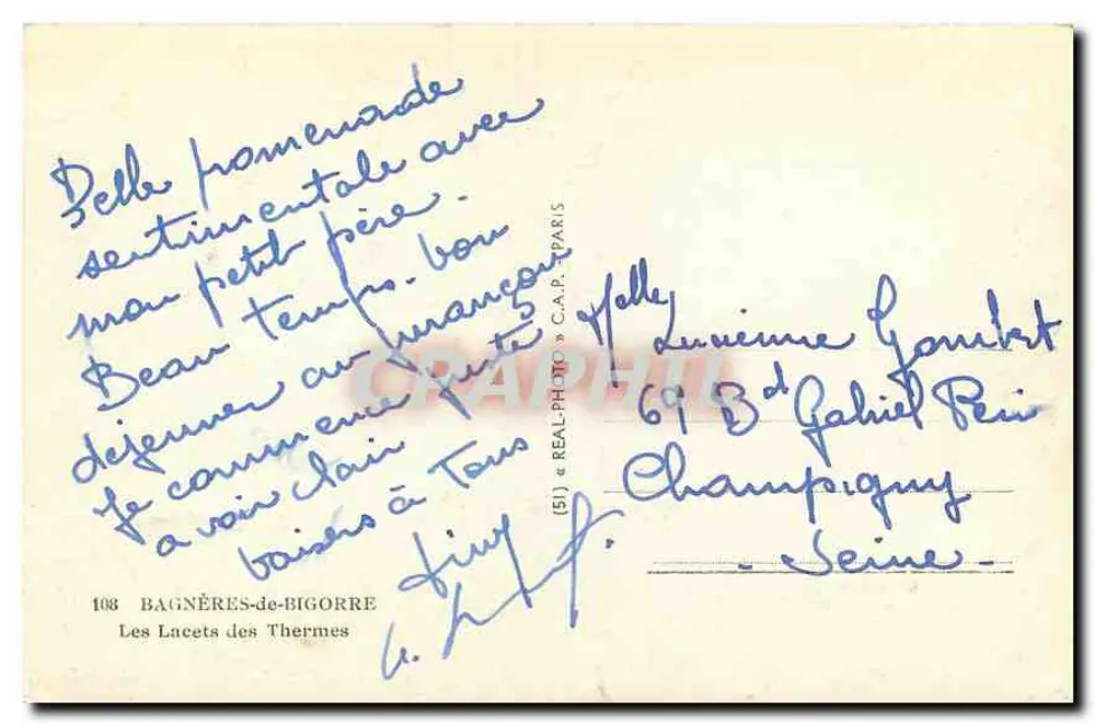 Les Lacets des Thermes — Bagnères-de-Bigorre — éditeur C.A.P. n°108 - Verso
