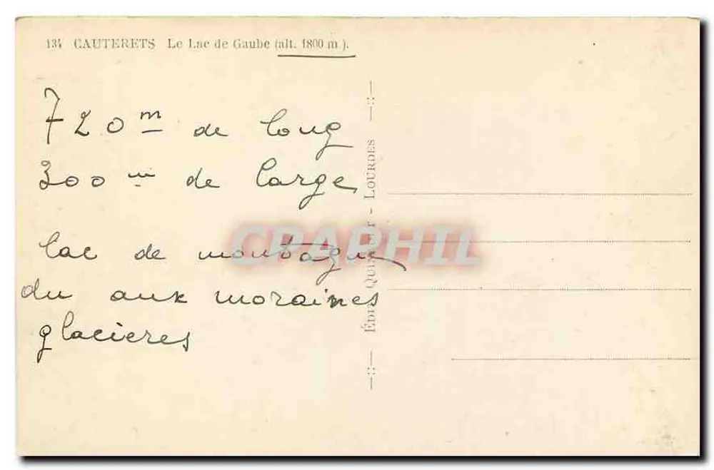 Lak van Gaube — Cauterets — Uitgever Édouard Quinter, Lourdes, n°134 - Achterkant