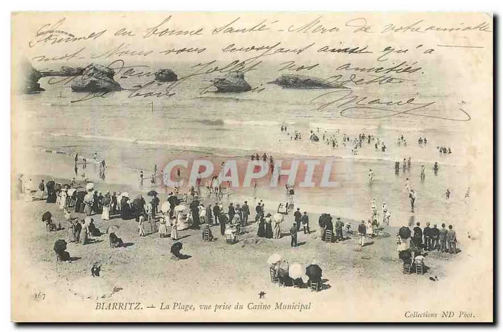 Biarritz — La Plage, vue prise du Casino Municipal — Collections ND Phot. n°167 - Recto