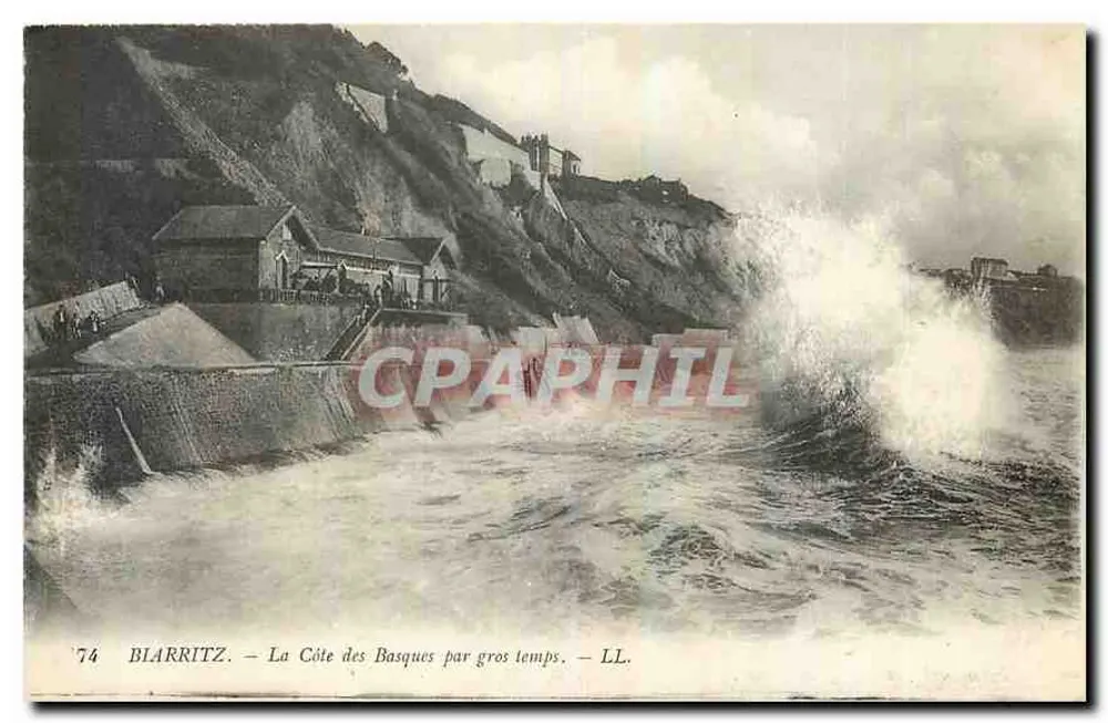 Biarritz — La Côte des Basques en tiempo tormentoso — LL. n°74 - Anverso