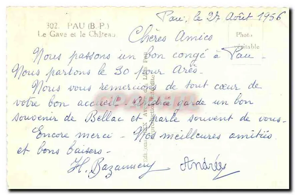 Pau — O Gave e o Castelo — Ed. Les Peul, n°302 - Verso