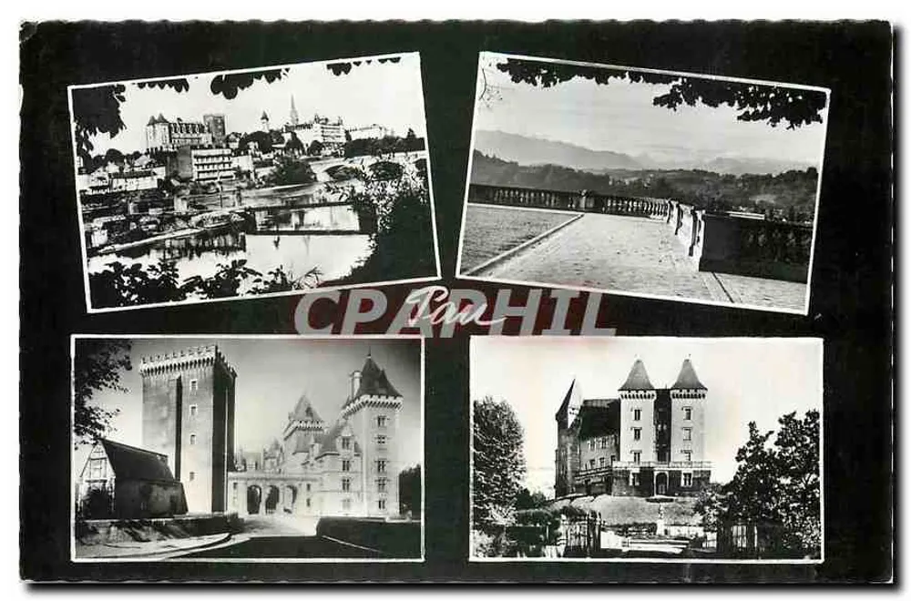 Pau (B.P.) — Blick Richtung Pyrenäen — Schloss und Gave - Vorderseite