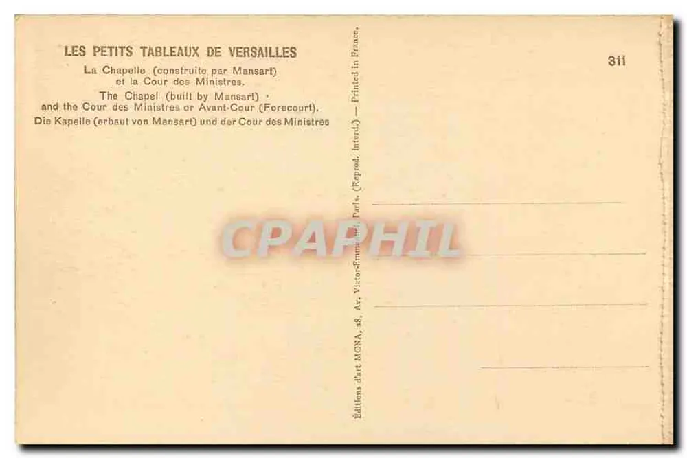 Die Kapelle und der Hof der Minister — Versailles — Editions d'Art MONA - Rückseite