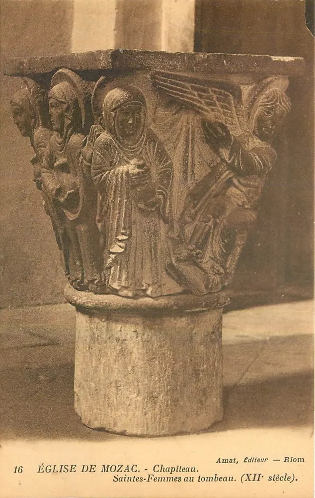 Kirche von Mozac - Kapitell. Frauenheilige am Grab. (12. Jahrhundert). - Vorderseite