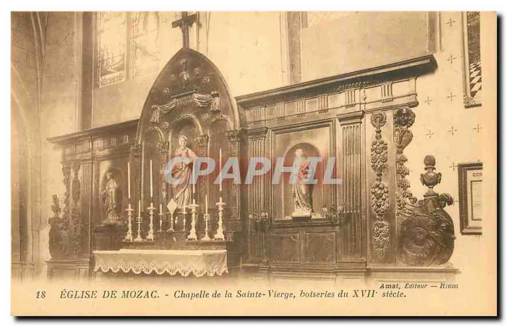 Église de Mozac — Chapelle de la Sainte-Vierge, boiseries du XVIIe siècle — Amat, Éditeur — Riom - Recto