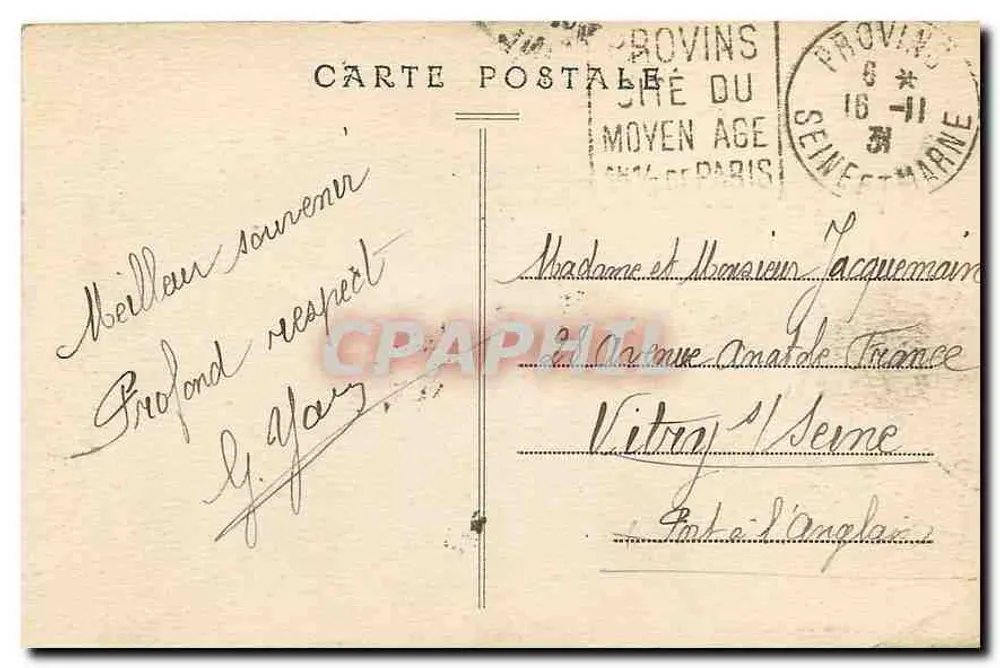 Provins — Tower of the Executioner and Saint-Jacques Hill — Colonial Exhibition 1932 - Back