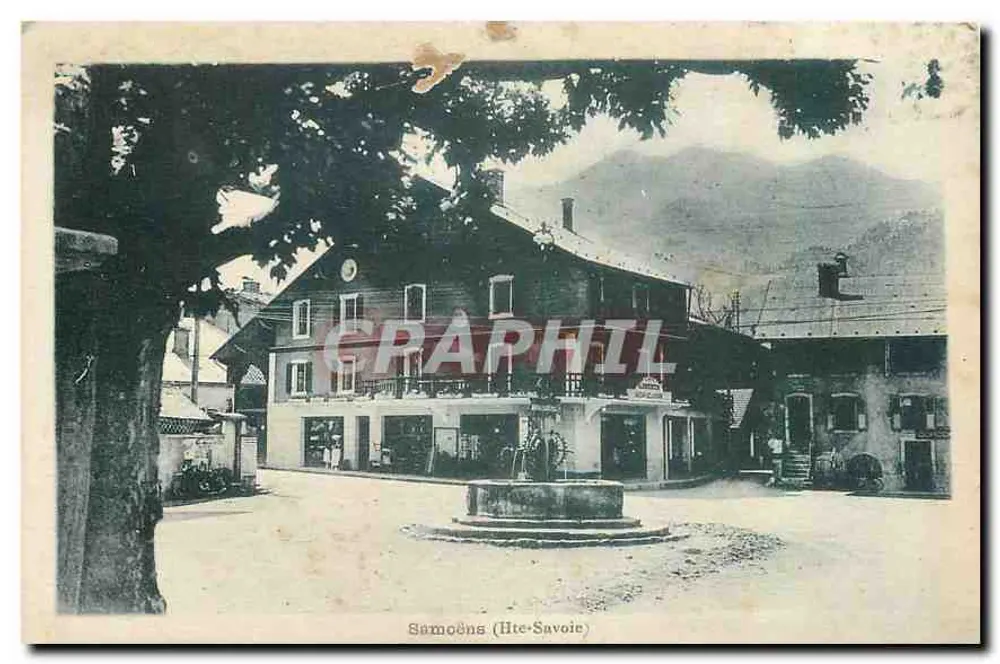 Sammoëns (Haute-Savoie) — view of the village with fountain and buildings — Taponnier, Annemasse - Front