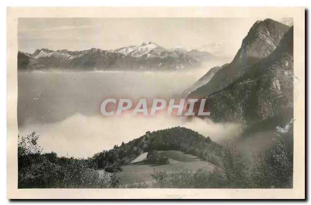 Thollon (Haute-Savoie) — Meer aus Wolken über den Léman, Ausblick auf die Schweizer Berge (Rocliers de Nayces und Diablerets) — Verleger J. CELLARD, Druck von Chemin-Neuf - Vorderseite