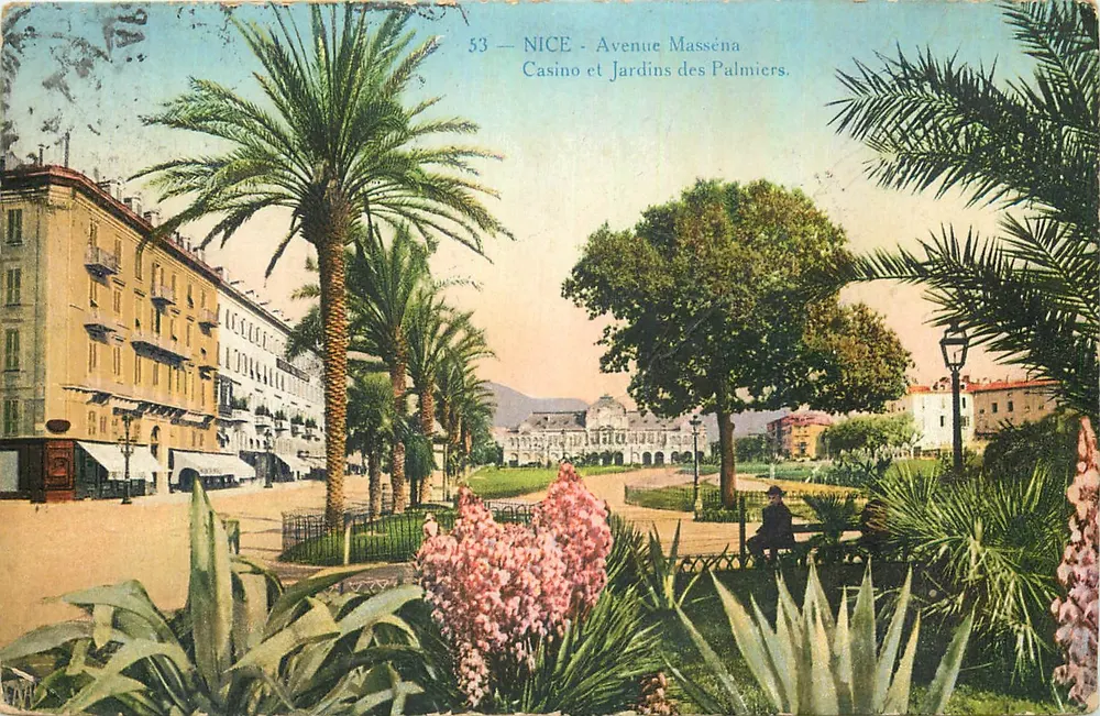 NICE - Avenue Masséna — Casino und Jardins des Palmiers — Édition Géreta Provinciale, n°53 - Vorderseite