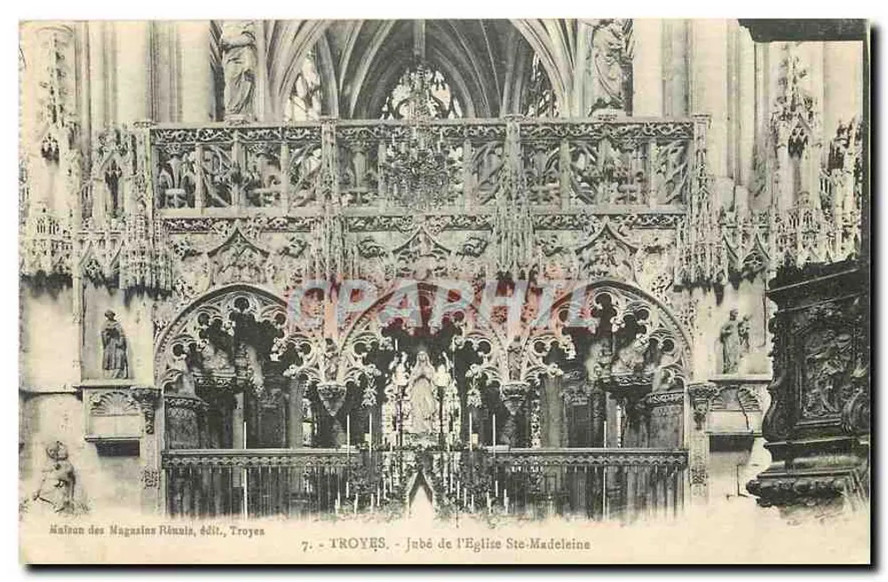 Interno della chiesa di Santa Maddalena a Troyes — vista del jubé — editore Maison des Magnains Réunis, Troyes, n°7 - Recto