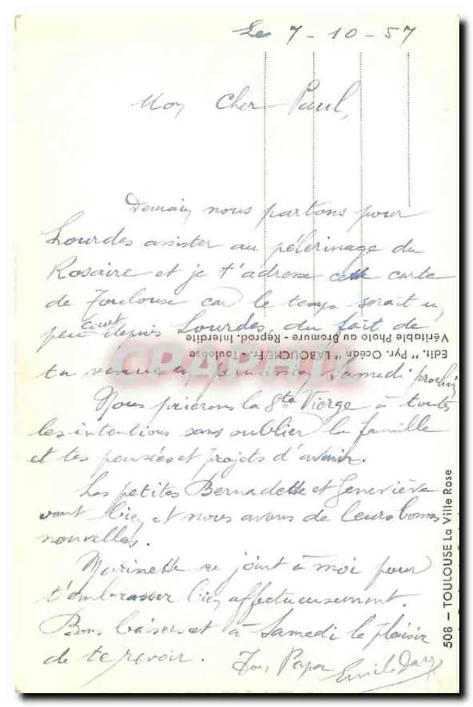 Toulouse — Hotel de Ville — Editor Elfe, n° 508 - Verso
