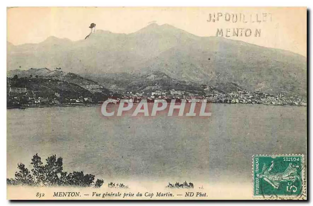 Menton — Vista geral tirada do Cap Martin — J. Pouillette, n°852 - Frente