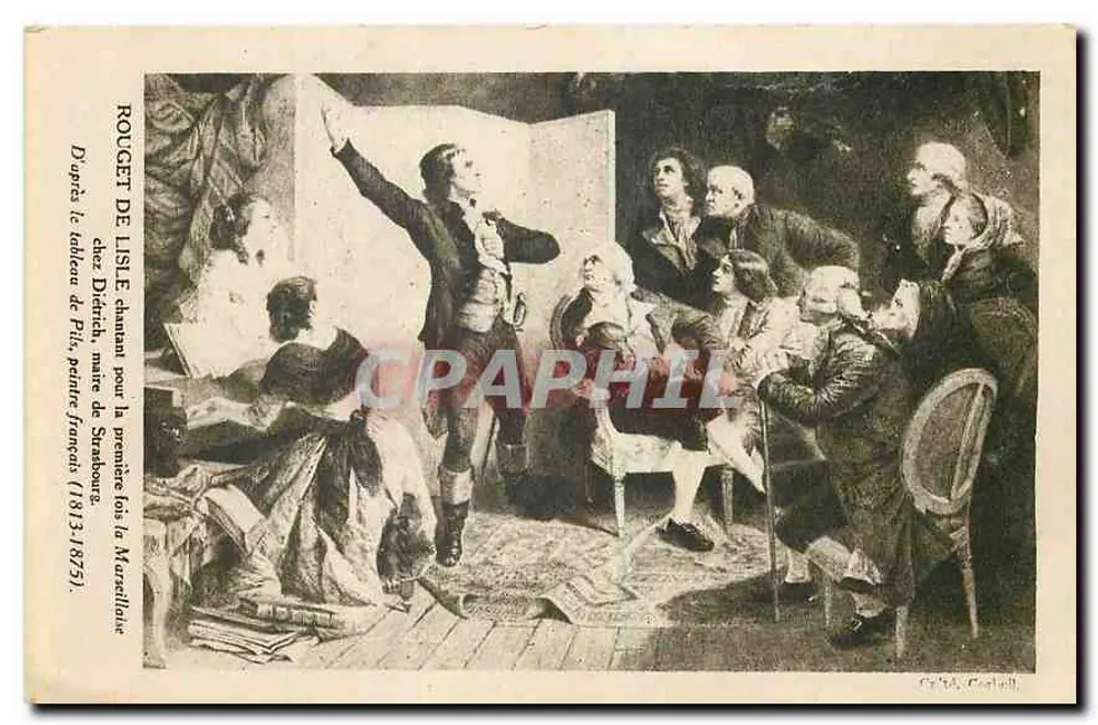 Roucquet de Lisle cantando pela primeira vez a Marselhesa — D'après le tableau de Fril, peintre français (1813-1875) — C. P. Carton - Frente