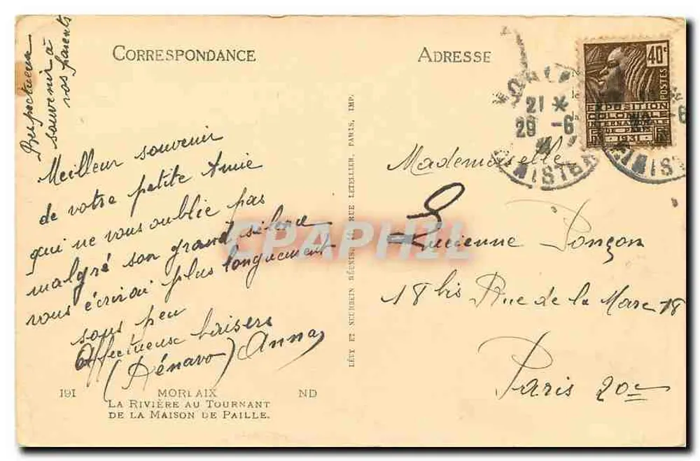 Der Fluss am Bogen — Aussicht von einem bewaldeten Vorsprung — veröffentlicht von La Maison de Paille, Morlaix - Rückseite