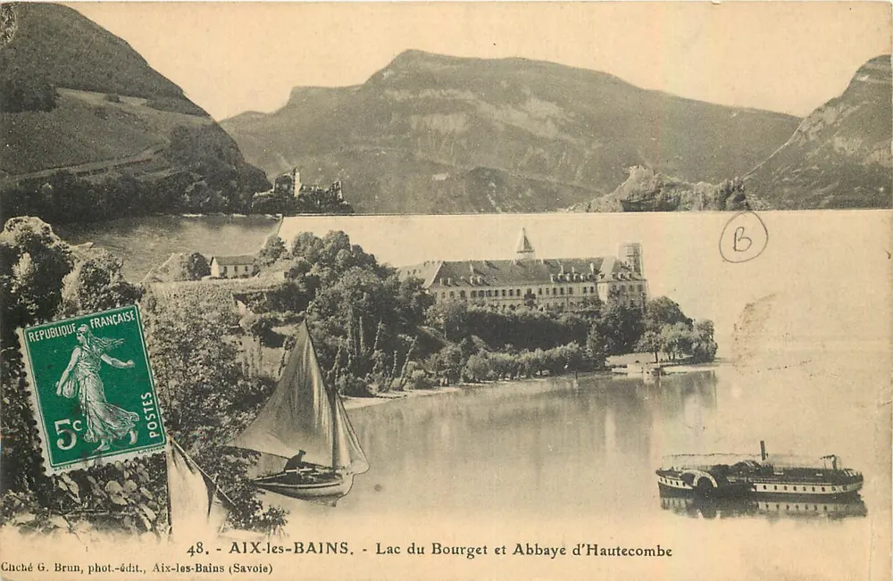 AIX-les-BAINS - Lago do Bourget e Abadia de Hautecombe - Cuché G. Brun, fot.-edit., Aix-les-Bains (Savoie) - Frente