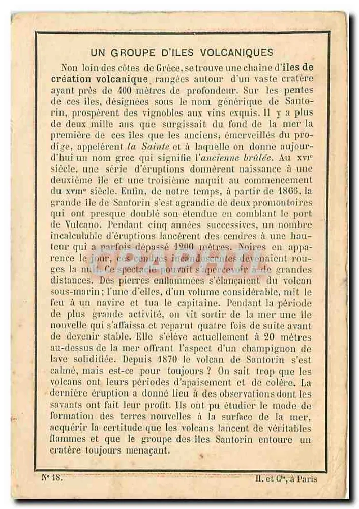 Grupa wysp Santorin — erupcja wulkaniczna — Il. et Cie, Paryż, n° 48 - Rewers