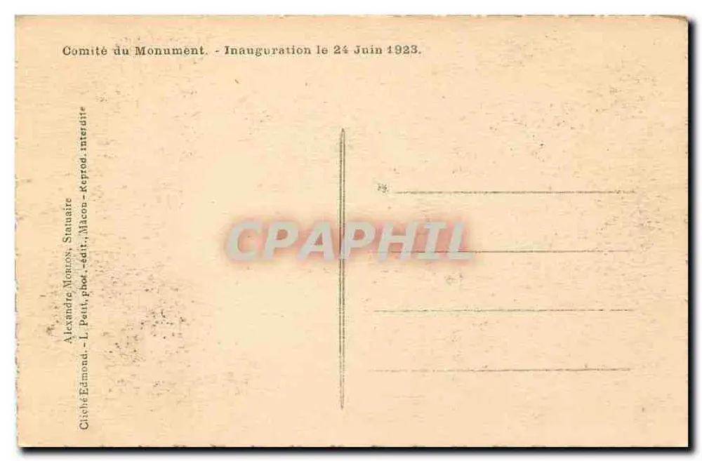 Monumento aos Mortos pela França — 1918 — editor Alexandre Monnot, Mâcon - Verso
