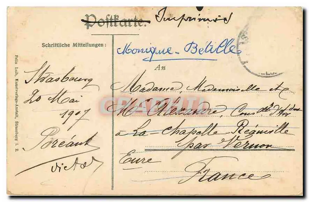 Estrasburgo — Catedral — Felix Lüth, Kindererziehungs-Anstalt, Estrasburgo i. E. - Verso