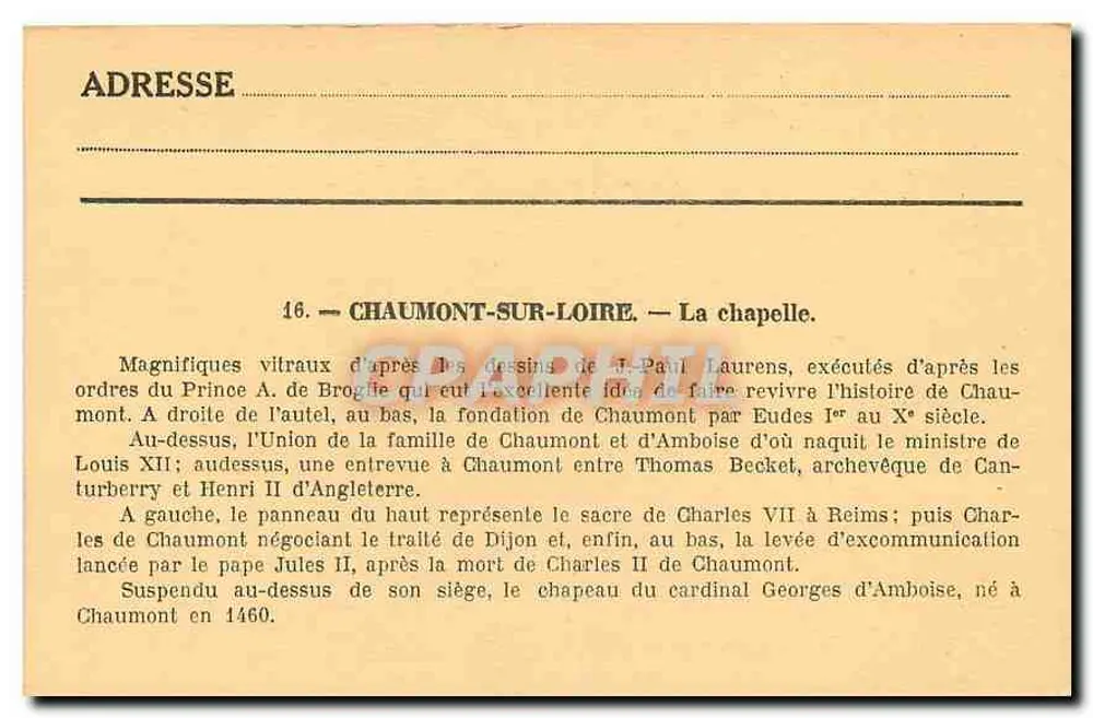 Schloss Chaumont-sur-Loire — Die Kapelle — Edition A. Sinon, Nr. 16 - Rückseite