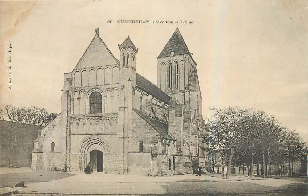 Ouistreham (Calvados) — Église romane avec tour et façade à arcatures — J. Bechelet, Carnac, Déposé - Recto