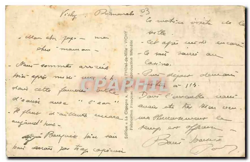 La Cigogne — Vue panoramique sur l'Allier — Vichy & Bellerive — Édition « La Cigogne » - Verso