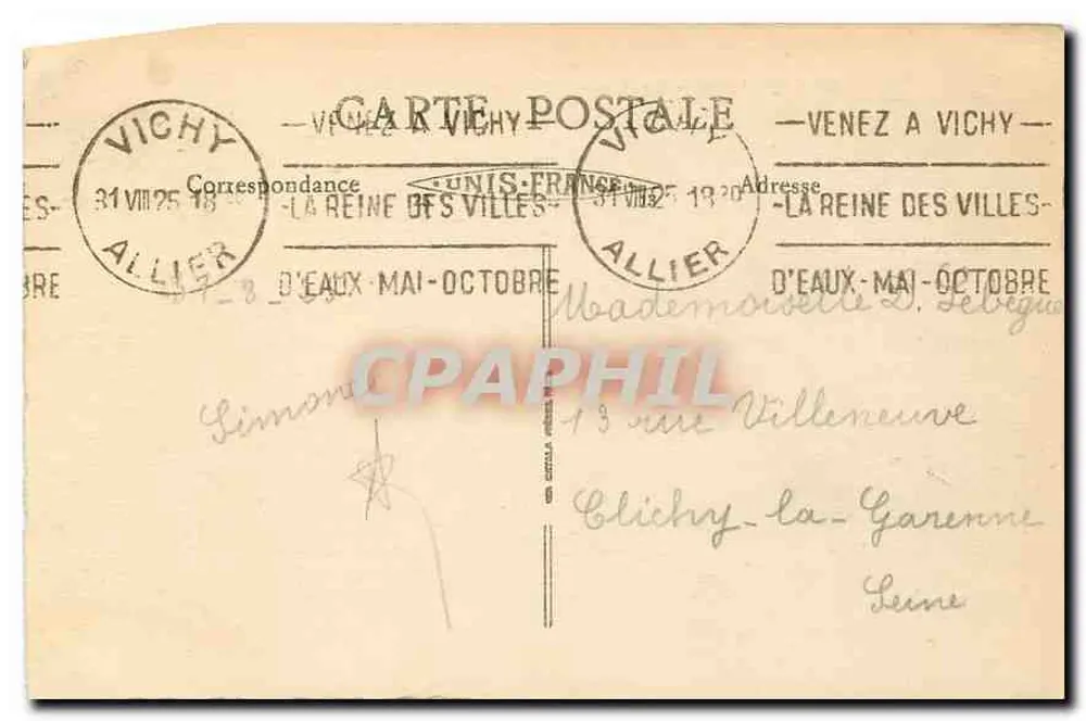 Vichy (Allier) - O Casino — editor S. F. 1920, n° 96 - Verso