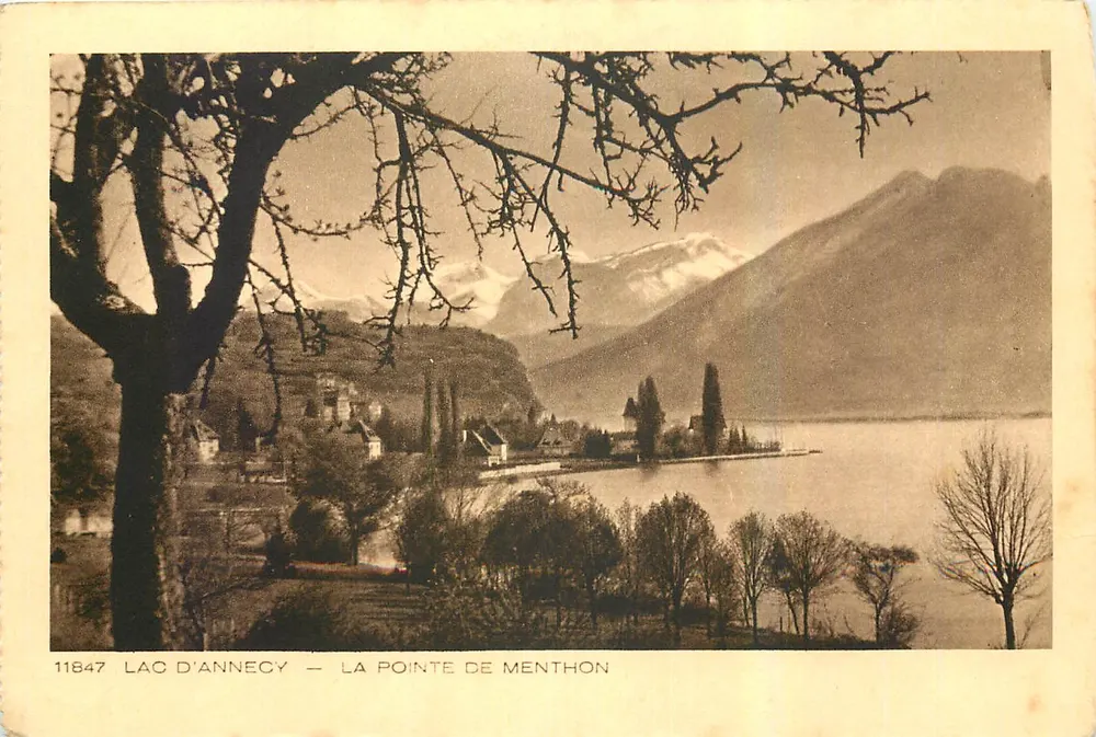 Jezioro Annecy — Wyspa Menthon — kolekcja La Savoie, wydawca Braun & Cie - Awers
