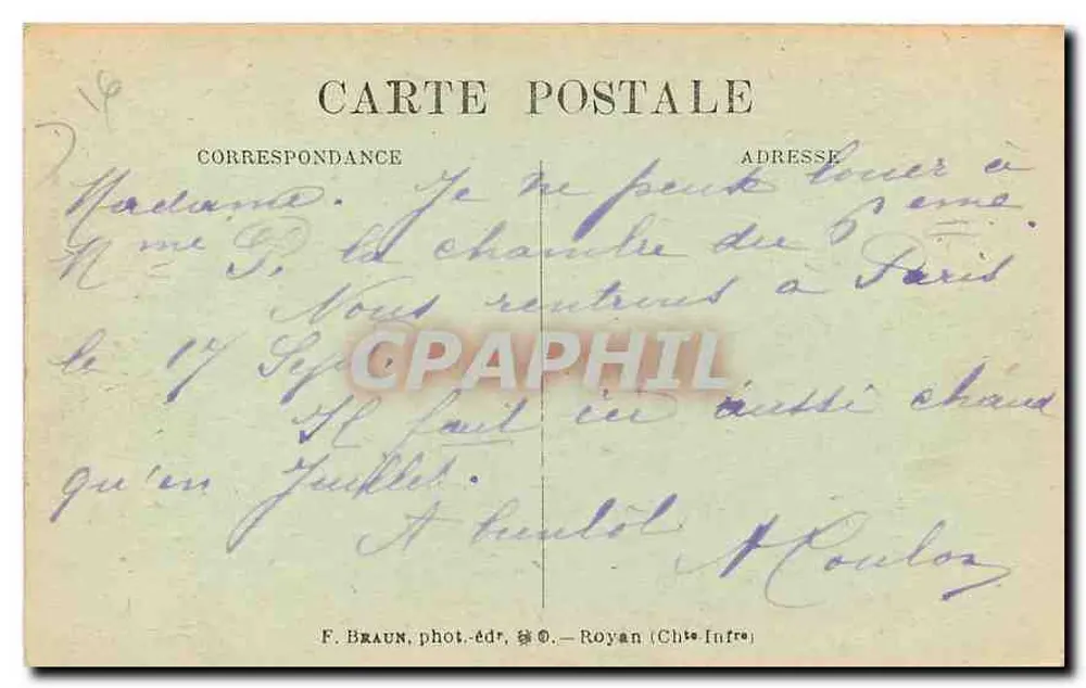 Charente-Inférieure — Ein Wellenbruch an der Grande Cote — F. Braun, phot.-éd., Royan - Rückseite