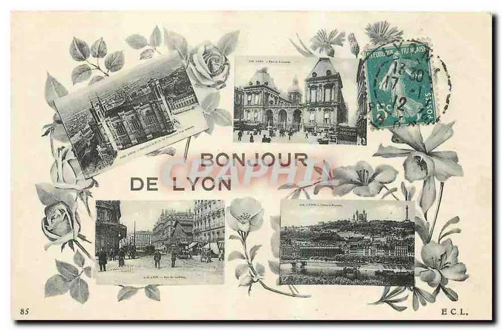 Lyon — Vista panorâmica e monumentos — E.C.L. n°85 - Frente