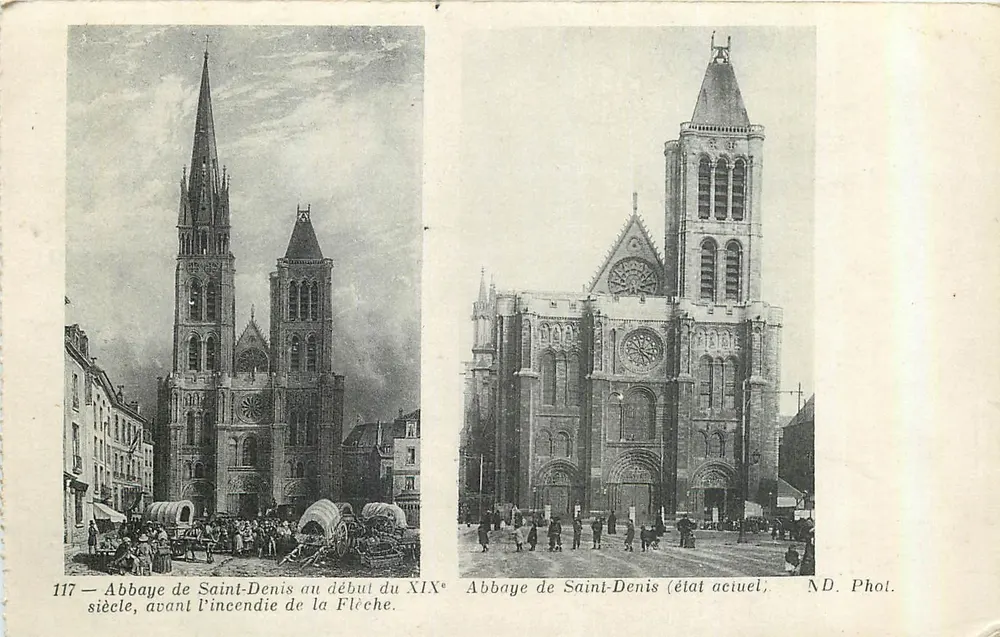 Abtei Saint-Denis — vor dem Brand der Turmspitze und aktueller Zustand — ND. Fotografie n°117 - Vorderseite