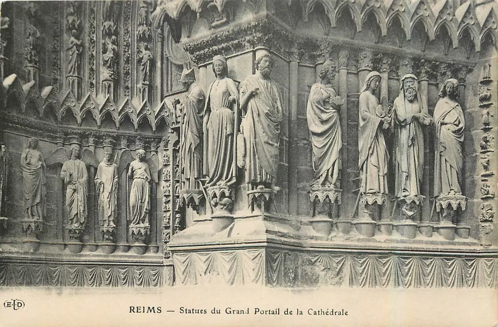 Reims — Statuen des Großen Portals der Kathedrale — Verleger (E.D.) - Vorderseite