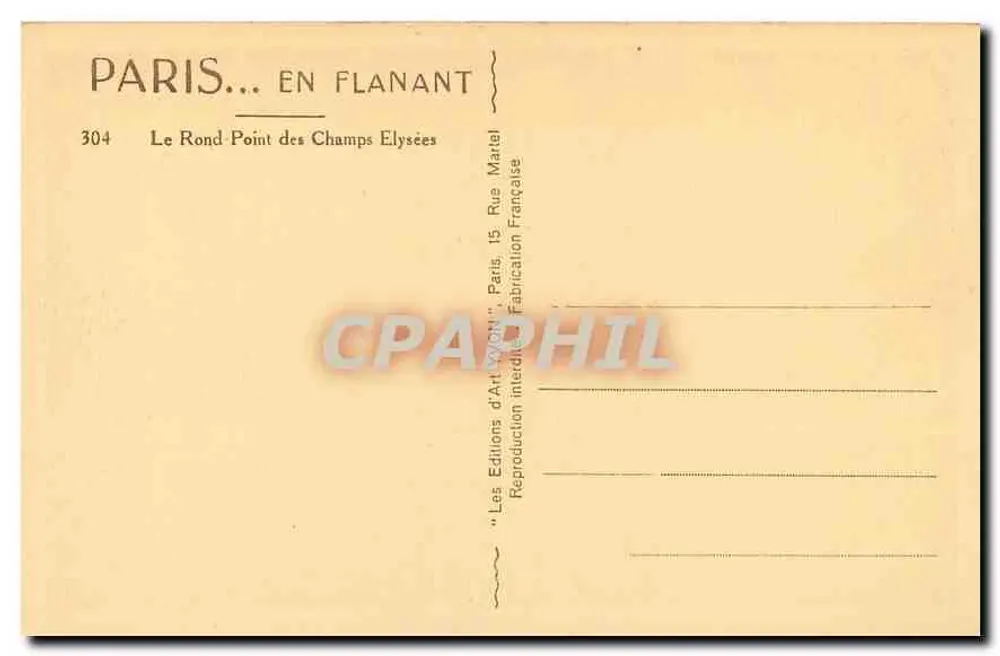 Le Rond-Point des Champs-Élysées — Paris — Éditions d'Art 'Paris... en Flanant' n°304 - Verso