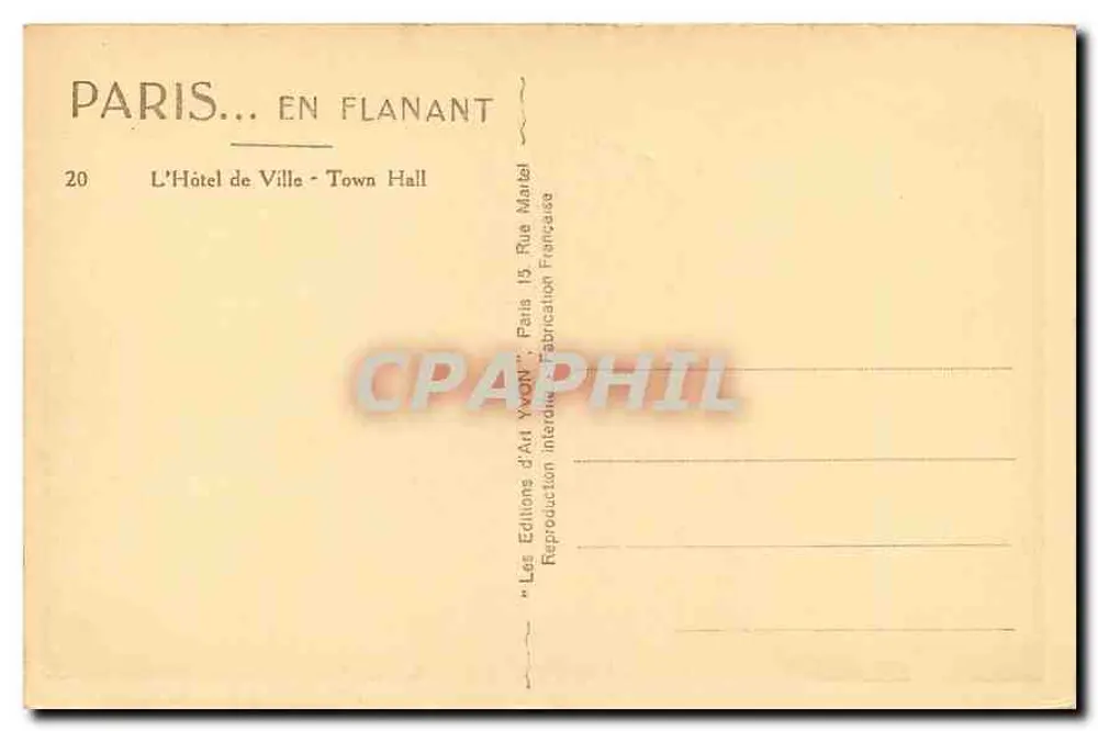 Paris — Rathaus — Éditions d'Art Yvory - Rückseite