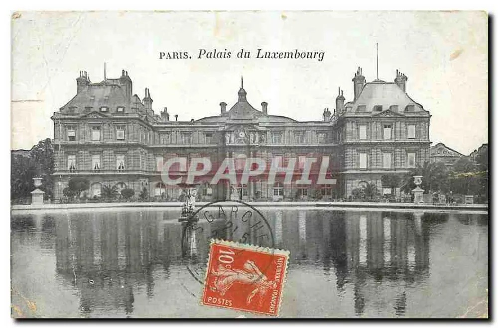 Paris. Palais du Luxembourg — view of the building and its basin — unknown publisher - Front
