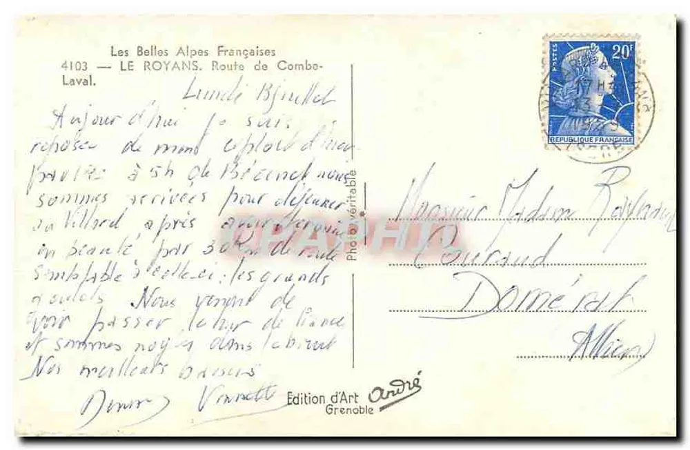 Die schönen französischen Alpen — Route de Combe-Laval — Kunstausgabe André, Grenoble - Rückseite