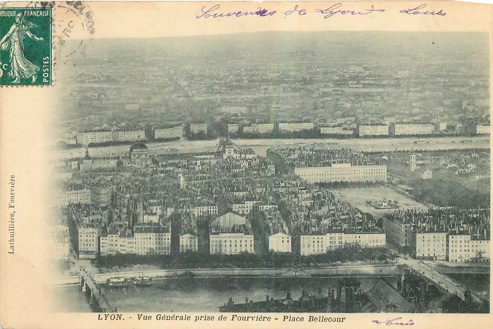 LYON - Vue Générale prise de Fourvière - Place Bellecour — Lathuillière, Fourvière - Recto