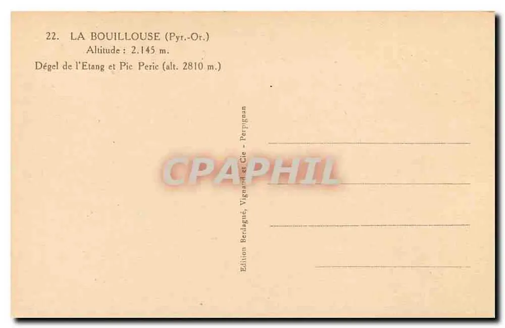 La Bouillouse (Pyrénées-Orientales) — Auftauen des Sees und Pic Peric — Edition Bézagué, Vignaud & Cie - Perpignan - Rückseite
