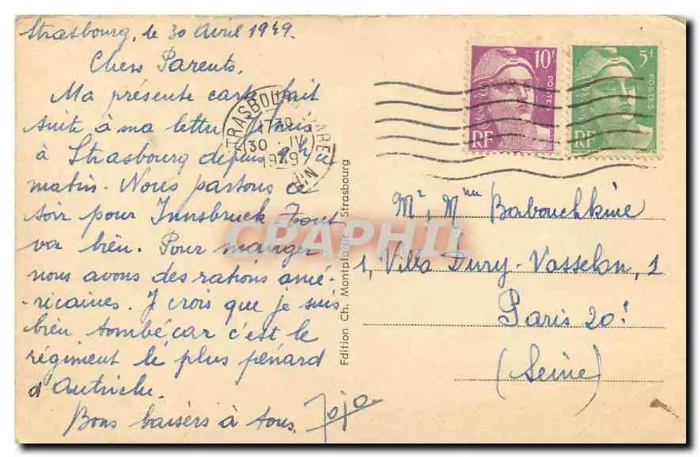 Strasburg — Gniazdo kruków — Wydawnictwo Ch. Montplaisir, n° 177 - Rewers