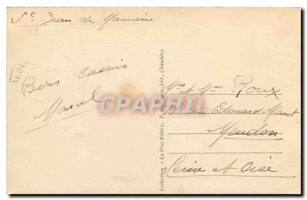 As Agulhas da Saussaz (3304 m) — Maurienne — n° 3887 — Editor F. de Béthou, Chambéry - Verso