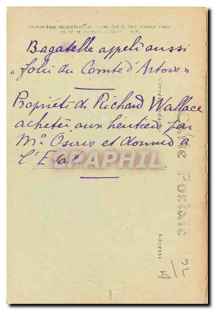 Bois de Boulogne — Le Château de Bagatelle — NDHOT - Verso