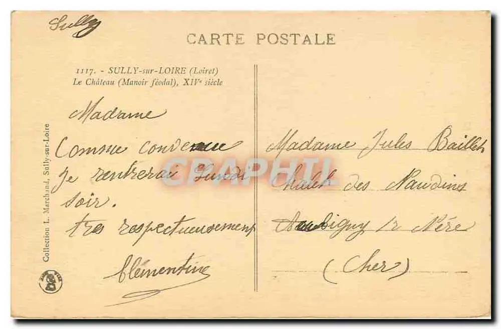 Sully-sur-Loire — feudales Schloss des 14. Jahrhunderts — Sammlung L. Marchand - Rückseite