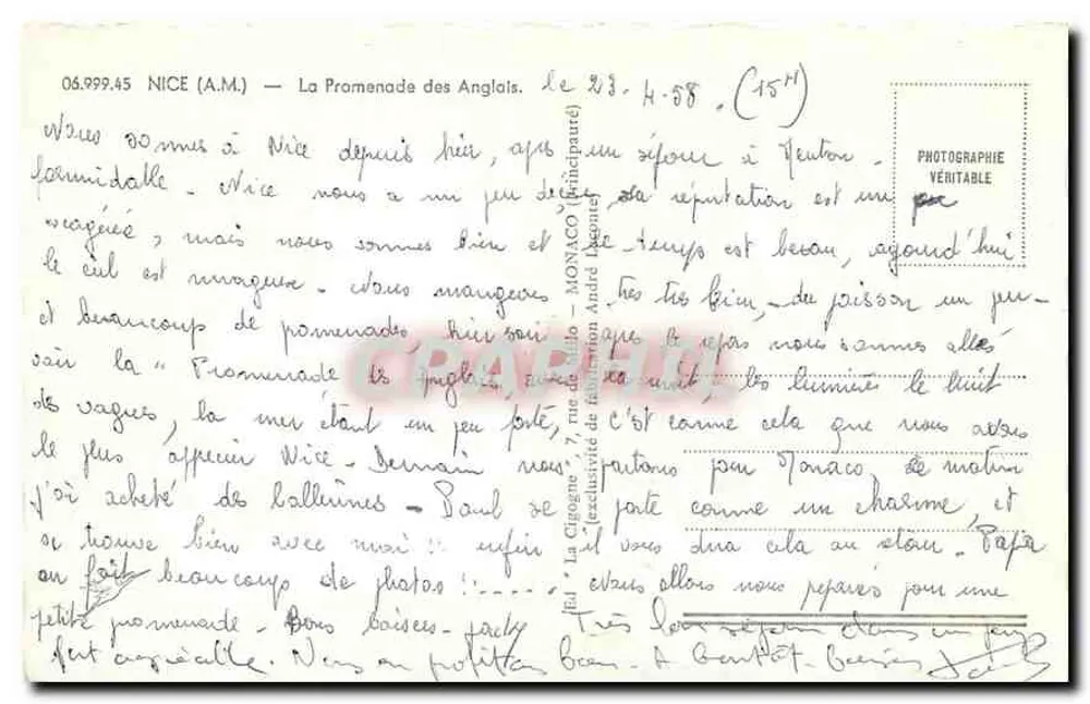 Nice — Promenade des Anglais — A Garça - Verso