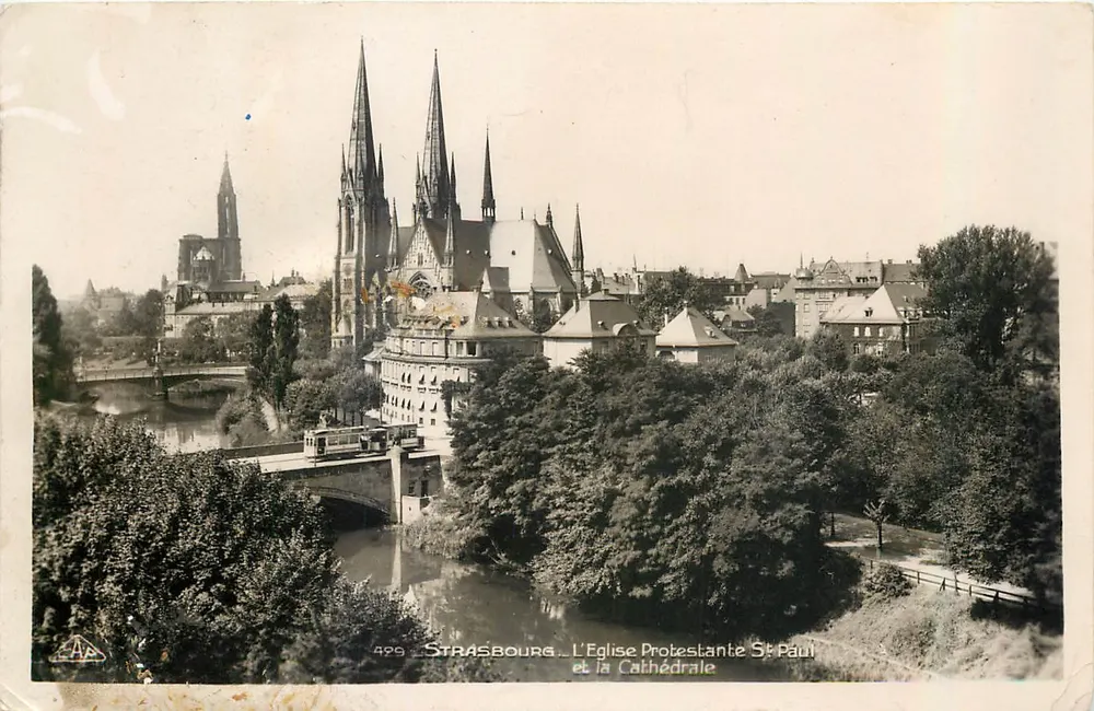 Straßburg — Die evangelische Kirche St. Paul und die Kathedrale — Verlag A.P. Nr. 499 - Vorderseite